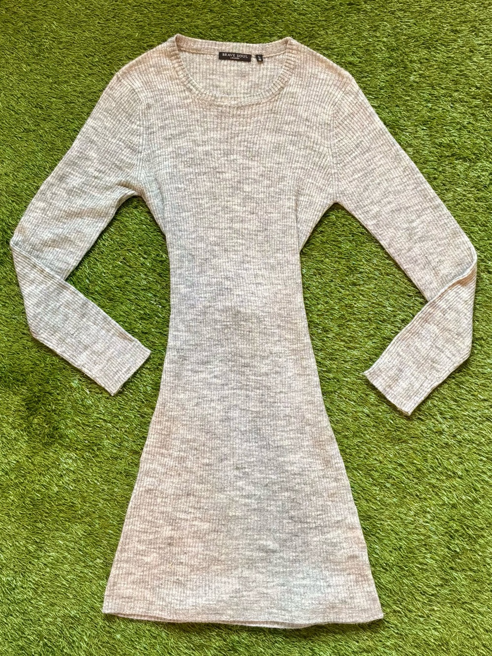 Brave Soul Grey Ribbed Knit Tie-Back Sweater Dress Large